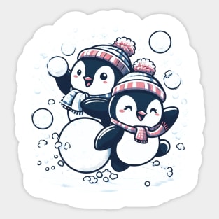 Cute Penguin Snowball Fight Sticker